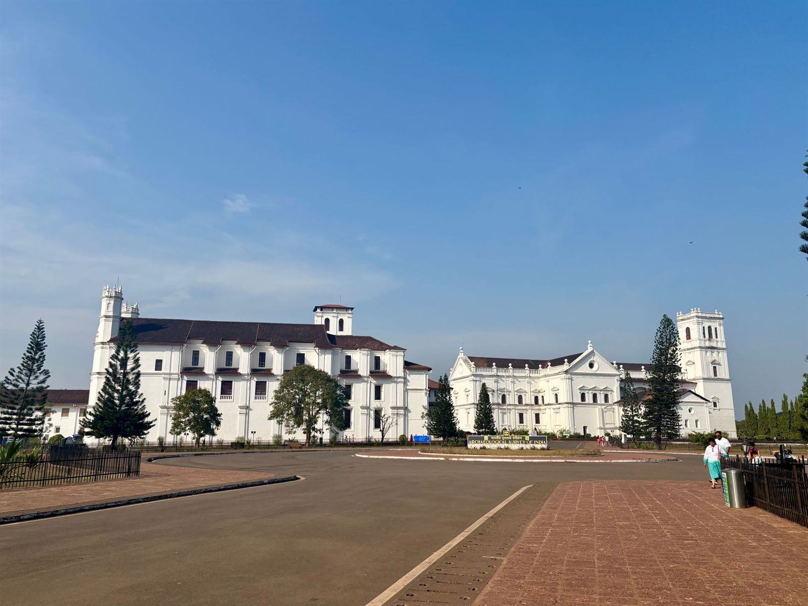 Whitewashed Se Cathedral and church facades in Old Goa, India