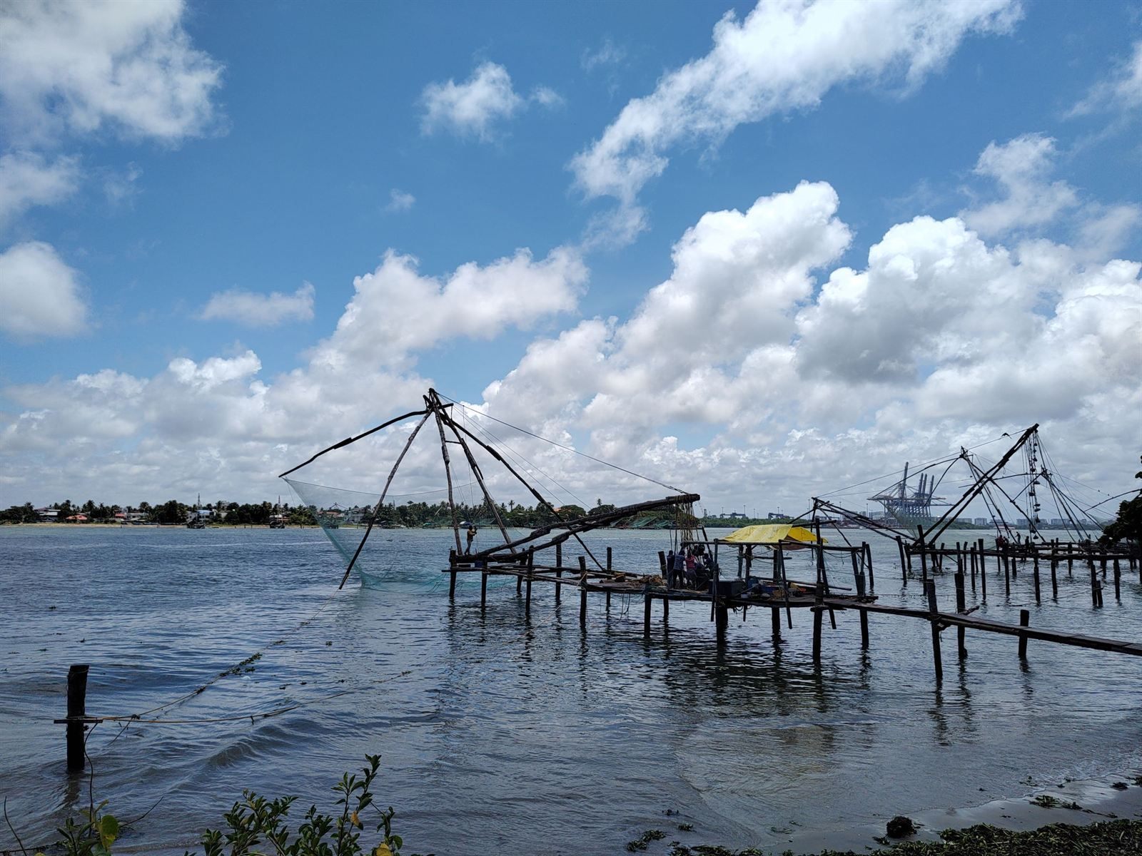 Chinese fishing nets on wooden platforms at Fort Kochi, Kerala